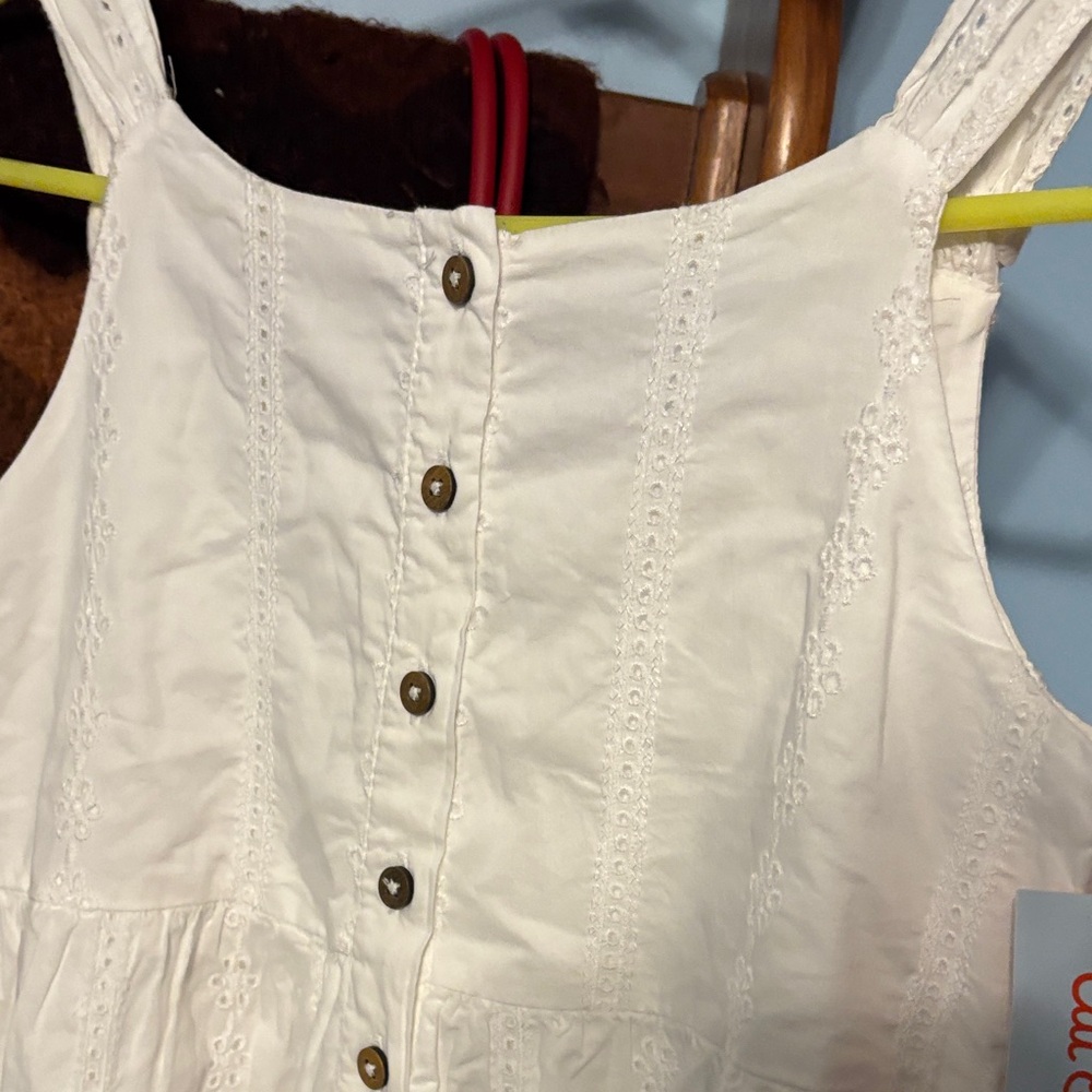 White Eyelet Sundress with Button Detail size XL 14 and 2 pair athletic shorts - Picture 5 of 8